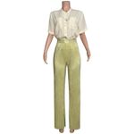 SABINA MUSAYEV York Pleated Pants, Metallic Lime, Small Green Photo 10