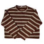 June & Hudson Women's Crewneck Crop Sweater Size M Striped Brown Oatmeal Knit Size M Photo 5