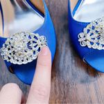 Badgley Mischka • Goodie Peep Toe Pumps satin jeweled Royal Blue Silk crystal Photo 10