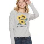 Awake Juniors' Sunshine Sunflower Long Sleeve Baby Tee.  Small and New Photo 0
