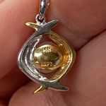 14k Gold Pearl Pendant Two Tone Diamond Shape Elegant Luxury Fine Photo 3