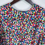 Adrianna Papell Vtg. 100% Silk Midi Dress 14 Colorful Print Puff Sleeve Belted Photo 7