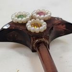 Vintage Bakelite Hair Stick 6" Brown Rhinestones Pearls Photo 11