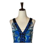 ECI New York Dress Womens 6 Blue And Black Paisley Beaded V Neck Tie Back Maxi Photo 2
