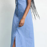 DL1961 Blue Striped Midi Shirt Dress MEDIUM Career Cotton Preppy Designer $189 Photo 0