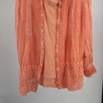 Soft Surroundings  Peach button up sheer eyelet lace 2pc set top L casual office Photo 8