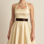 Bill Levkoff Cream Brown Halter Dress Bridesmaid Gala Cocktail Formal 12 Photo 0