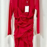 Bardot NWT Pippa Mesh Ruched Bodycon Mini Dress Fire Red Women's Size L / US 8 Photo 3