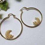 Gold Hoop Earrings with Pearl Crescent Moon Photo 0