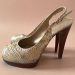 Stuart Weitzman Beige Metallic Leather Slingback Heels Size 8 Photo 0