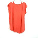 Left Of Center Size Medium Shirt Orange High Low Asymmetrical Hem‎ Short Sleeve Photo 1
