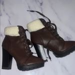 Bamboo Brown High Heel Ankle Boots with Faux Fur Cream Cuff By  8.5 Photo 1