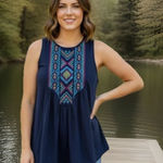 Wrangler  Retro Black Multicolor Embroidered Aztec‎ Design Top Sz M EUC Photo 0