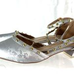 Beautiful 10 Silver Engraved Gold Studded Strap Clear Heel Event Shoes NWOT Photo 12