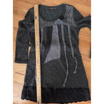John Fashion Dress M Gray Mini Lace Ruffle Knit Long Sleeve Boho Artsy Lagenlook Size M Photo 6