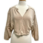 Anthropologie  Cropped Batwing Eyelet Sweatshirt Top Boho Beige size XXS Petite Photo 0