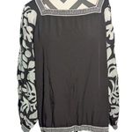 Layerz of Clothing Black Embroidered Blouse XL Rayon Floral Long Sleeve Bohemian Photo 0
