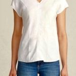Helmut Lang  White Linen Asymmetric Top V Neck Size 2 NWT Photo 2