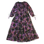 NWT Oliphant Milano Smocked Maxi in Navy Floral Metallic Chiffon Dress L Blue Size L Photo 1