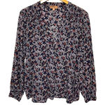 Anthropologie  KACHEL Women’s Silk Mini Floral Long Sleeve Navy Blouse Photo 0