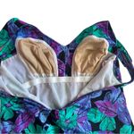 Maxine of Hollywood Vintage 90s Black Neon Floral Neon One Piece Skirt Swimsuit Photo 7