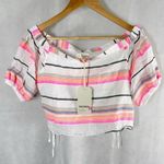 Lemlem  by Liya Kebede Cotton Gauze Striped Off Shoulder Crop Top Size Medium Photo 0