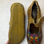 Socofy Leather 7 Mary Jane Shoe Flower Embossed Blue Yellow Green Platform Brown Photo 8