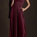 BHLDN  Anthropologie Elsie Straight Neck Satin A-Line Gown Burgundy Berry Photo 0
