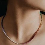 Shashi Aisha Rainbow Purple Crystal Beaded Necklace with Leather Pouch Photo 0