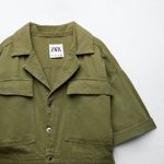 ZARA NEW DENIM JUMPSUIT WITH POCKETS KHAKI WOMENS SIZE XL V NECK FLAP Photo 2