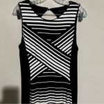 White House | Black Market WHBM Black White Striped Illusion Side Slits Maxi Dress Photo 4