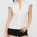 Princess Polly  Lyzbeth Ruched Button Up Top White Polka Dot Top size 4 Photo 0