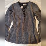 Ny&co NWT Lena NY&C Black Glitter V-Neck Top Long Sleeve Size:L Photo 6