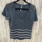 Karen Millen  Blue Stripe Studded Tee Womens Size 8 Mixed Media Linen Photo 0