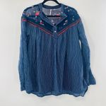 Free People  Hearts and Colors Blue Floral Striped Oversized Top Size XS Photo 4