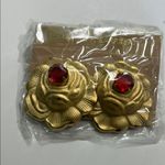 Gold and Red Vintage Floral Earrings Photo 1