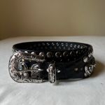 Vintage Nanni Italy Turquoise Concho Studded Leather Belt Black Silver 95/38 Black Photo 12