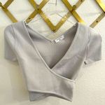 Aritzia NWOT Babaton Sculpt Knit Cross Front Crop Top Grey XXS Photo 0