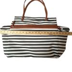 DSW Exclusive-Striped Overnighter Large Tote Bag Black White Canvas Strap Pocket Photo 10