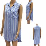 Staccato  Blue Striped Sleeveless Button Up Tunic Top Blouse Womens Large Photo 1