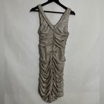 EXPRESS  Champagne Metallic Ruched Sleeveless Bodycon Mini Y2K Dress Size 10 Photo 4
