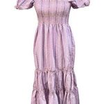 o.p.t Serenette Square Neck Smocked Gingham Midi Dress Purple Pink Size Large Photo 0