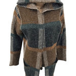 Natural Reflections  Brown Plaid Hooded Cardigan Longline Open Front Lg Cozy Photo 0