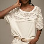 Pilcro Lace Torn Tee White Lace Trim Cropped Boho Top M coquette girly beach Photo 0