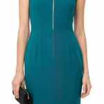 Calvin Klein  Teal Sleeveless Stretch Crepe Front‎ Zip Sheath Dress Size 10 Photo 0