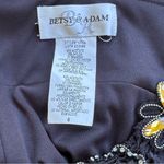 Betsy and Adam  Black Satin Dress with Floral Embellishments Size 6 Photo 3
