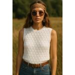 Vintage size 36 Montgomery Ward made in Japan knitted leaf pattern vest. White Size M Photo 2