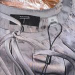 T Tahari Women Sz XS Steel Grey V-Neck Tie Blouse Relaxed Fit Satin Peasant Top Photo 5