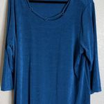 Chico's  Travelers 3 US Size XL Teal Tunic Top Slinky Knit Grommet Neckline Preppy Photo 0