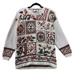 Tiara International Vintage Chunky Sweater Medium‎ Cottagecore Indie Granola Patchwork Knit Floral Photo 0
